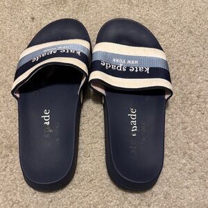 Kate Spade Navy and White Striped Slides